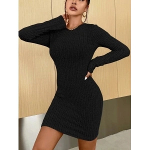 Kadın Uzun Kollu Bisiklet Yaka şardonlu Kalın Fitilli Kaşkorse Mini Boy Elbise