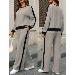 Kadın Uzun Kollu Bisiklet Yaka şardonlu Kaşkorse Bluz Ve Pantolon Ikili Takım