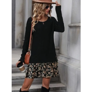 Kadın Uzun Kollu Bisiklet Yaka şardonlu Kaşkorse Bluz Ve Süprem Etek Elbise