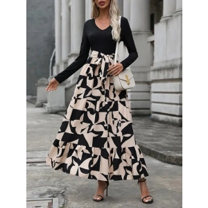 Kadın Uzun Kollu Bisiklet Yaka Uzun Elbise