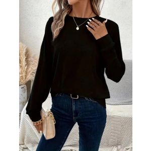 Kadın Uzun Kollu Bisiklet Yaka Viskon Bluz
