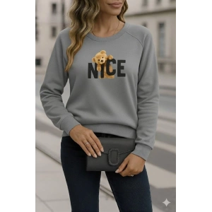 Kadın Uzun Kollu Bisiklet Yaka Viskon Iki Iplik Bluz