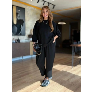 Kadın Uzun Kollu Bisiklet Yaka Viskon Iki Iplik Bluz Ve Pantolon Ikili Takım