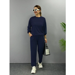 Kadın Uzun Kollu Bisiklet Yaka Viskon Iki Iplik Bluz Ve Pantolon Ikili Takım