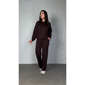 Kadın Uzun Kollu Bisiklet Yaka Viskon Iki Iplik Bluz Ve Pantolon Ikili Takım