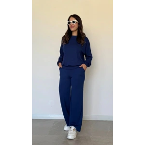 Kadın Uzun Kollu Bisiklet Yaka Viskon Iki Iplik Bluz Ve Pantolon Ikili Takım