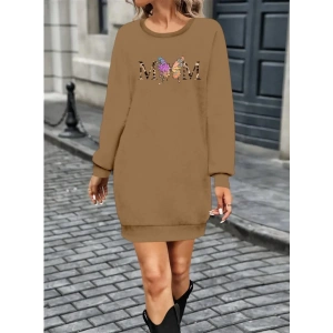 Kadın Uzun Kollu Bisiklet Yaka Viskon Iki Iplik Elbise