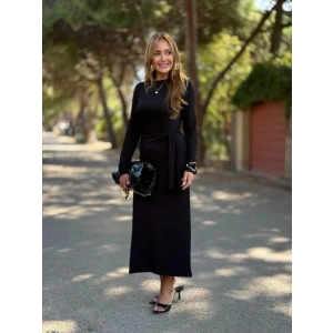 Kadın Uzun Kollu Bisiklet Yaka Yandan Bağlamalı Uzun Modal Elbise