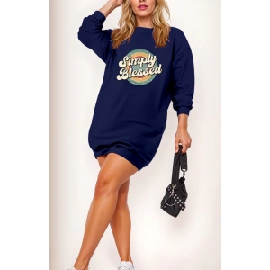 Kadın Uzun Kollu Bisiklet Yaka Yazılı Viskon Iki Iplik Elbise