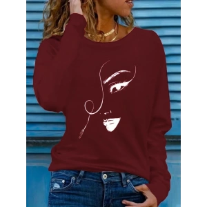 Kadın Uzun Kollu Bisiklet Yaka Yüz Desenli Viskon Bluz