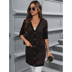 Kadın Uzun Kollu Cepli önden Düğmeli Uzun Modal Ceket Hırka