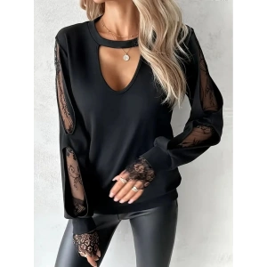 Kadın Uzun Kollu Damla Detaylı Viskon Iki Iplik Bluz