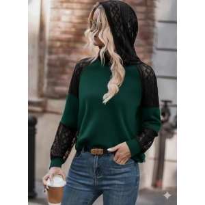 Kadın Uzun Kollu Dantelli Kapşonlu Viskon Iki Iplik Bluz