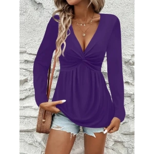 Kadın Uzun Kollu Dekolteli Sarmal Detaylı Viskon Bluz