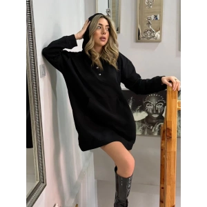 Kadın Uzun Kollu Kapşonlu Bağcıklı önden Düğmeli Ve Cepli Iki Iplik şardonlu Elbise