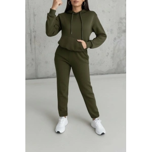 Kadın Uzun Kollu Kapşonlu Bağcıklı üç Iplik Bluz Ve Pantolon Ikili Takım