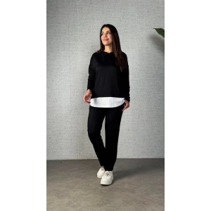 Kadın Uzun Kollu Kapşonlu Bağcıklı Viskon Iki Iplik Bluz Ve Pantolon Ikili Takım