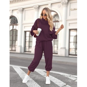 Kadın Uzun Kollu Kapşonlu Viskon Iki Iplik Bluz Ve Pantolon Ikili Takım