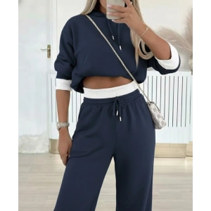 Kadın Uzun Kollu Kapşonlu Viskon Iki Iplik Füme Bluz Ve Pantolon Ikili Takım