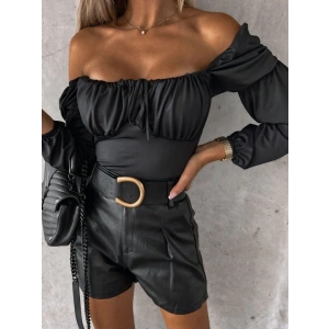 Kadın Uzun Kollu Kare Yaka Göğüs Büzgü Detay Sandy Bluz