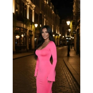 Kadın Uzun Kollu Kare Yaka Volanlı Manşet Detay Maxi Boy Elbise