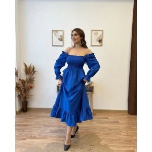 Kadın Uzun Kollu Kare Yakalı Gipeli Uzun Trikoton Elbise