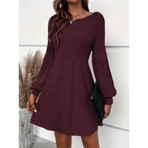 Kadın Uzun Kollu Kayık Yaka Kısa Triko Elbise