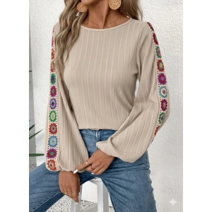 Kadın Uzun Kollu Kayık Yaka şardonlu Kaşkorse Bej Bluz