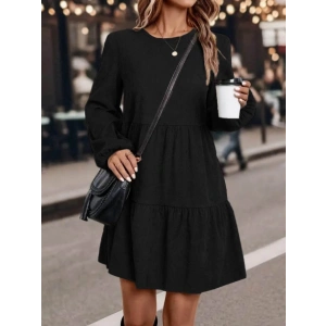 Kadın Uzun Kollu Kol Ucu Lastikli Süet Mini Boy Elbise