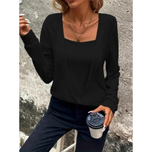 Kadın Uzun Kollu Kruvaze Yaka Kol Ve Etek Ucu Manşet Detay Yumoş Bluz