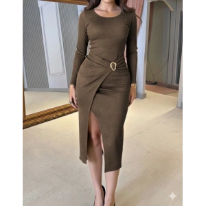 Kadın Uzun Kollu Kruvaze Yaka Yandan Toka Detaylı önden çapraz Detaylı Ottoman Elbise