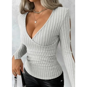 Kadın Uzun Kollu Kruvaze Yakalı Incili şardonlu Kaşkorse Bluz