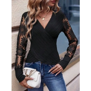 Kadın Uzun Kollu Kruvaze Yakalı şardonlu Kaşkorse Bluz
