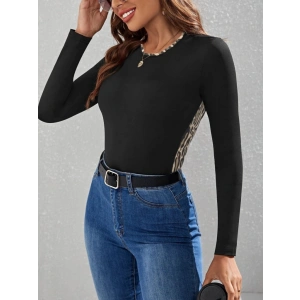 Kadın Uzun Kollu Leopar şeritli Viskon Bluz