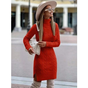 Kadın Uzun Kollu Loren Yünlü Motifli Midi Boy Triko Elbise