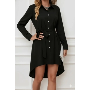 Kadın Uzun Kollu ön Kısım Kısım Arka Kısım Uzun Trikoton Gömlek Elbise