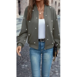 Kadın Uzun Kollu önden Fermuarlı Incili Kısa Modal Ceket