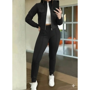 Kadın Uzun Kollu önden Fermuarlı Kısa Modal Ceket Ve Pantolon Ikili Takım