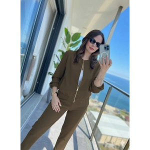 Kadın Uzun Kollu önden Fermuarlı Modal Ceket Ve Pantolon Ikili Takım