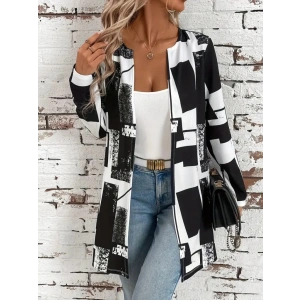 Kadın Uzun Kollu önü Açık Desenli Modal Kısa Ceket