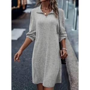 Kadın Uzun Kollu Polo Yaka Fermuar Detaylı şardonlu Kaşkorse Mini Boy Elbise