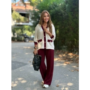 Kadın Uzun Kollu Ribanali Cep Detay Hırka Ve Bol Paça Pantolon Ikili Takım