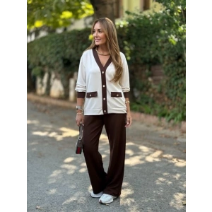 Kadın Uzun Kollu Ribanali Cep Detay Hırka Ve Bol Paça Pantolon Ikili Takım