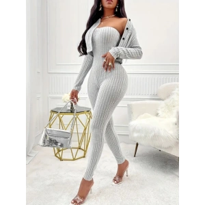 Kadın Uzun Kollu şardonlu Kaşkorse Straplez Ile Kısa önden Düğmeli Ceket Ikili Takım