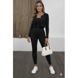 Kadın Uzun Kollu şardonlu Kaşkorse Straplez Ile Kısa önden Düğmeli Ceket Ikili Takım