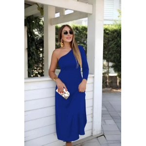 Kadın Uzun Kollu Tek Omuz Detay Krep Elbise