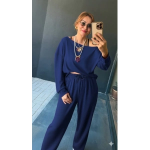 Kadın Uzun Kollu Tek Omuzdan Açık Viskon Iki Iplik Bluz Ve Pantolon Ikili Takım