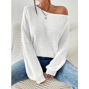 Kadın Uzun Kollu Tek Omuzu Açık Detaylı Triko Bluz