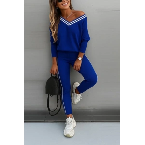 Kadın Uzun Kollu Tek Omuzu Açık Detaylı Viskon Iki Iplik Bluz Ve Pantolon Ikili Takım