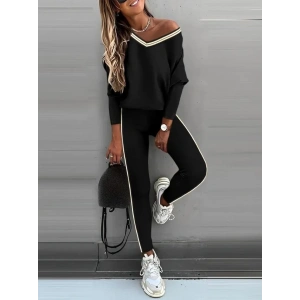 Kadın Uzun Kollu Tek Omuzu Açık Detaylı Viskon Iki Iplik Bluz Ve Pantolon Ikili Takım